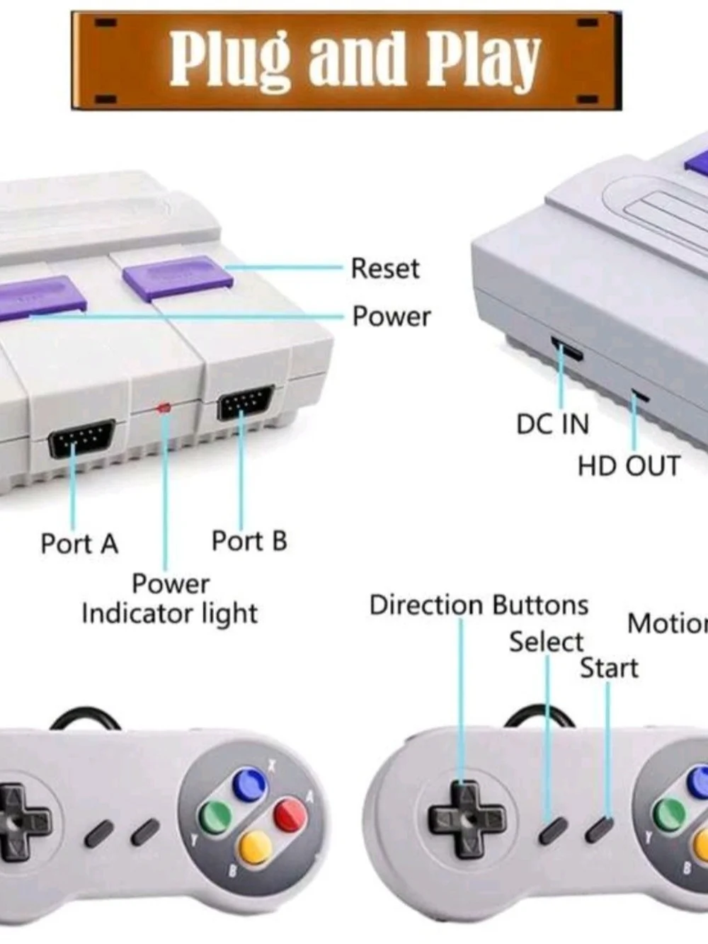 Super Mini SNES SN-02 retro NES hdmi TV game console w/ 821 classic games NEW